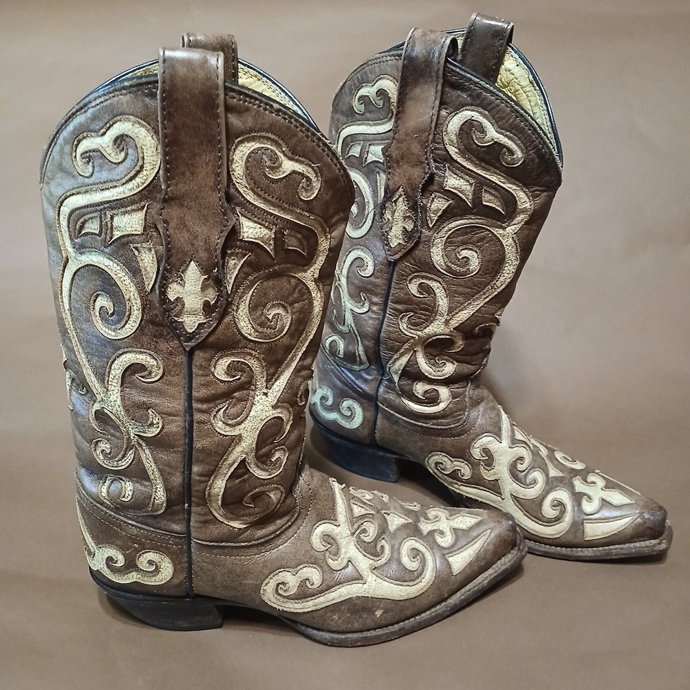 Tony Lama Womens Size 6B Vaquero Western Cowboy Boot Cream Embroidery